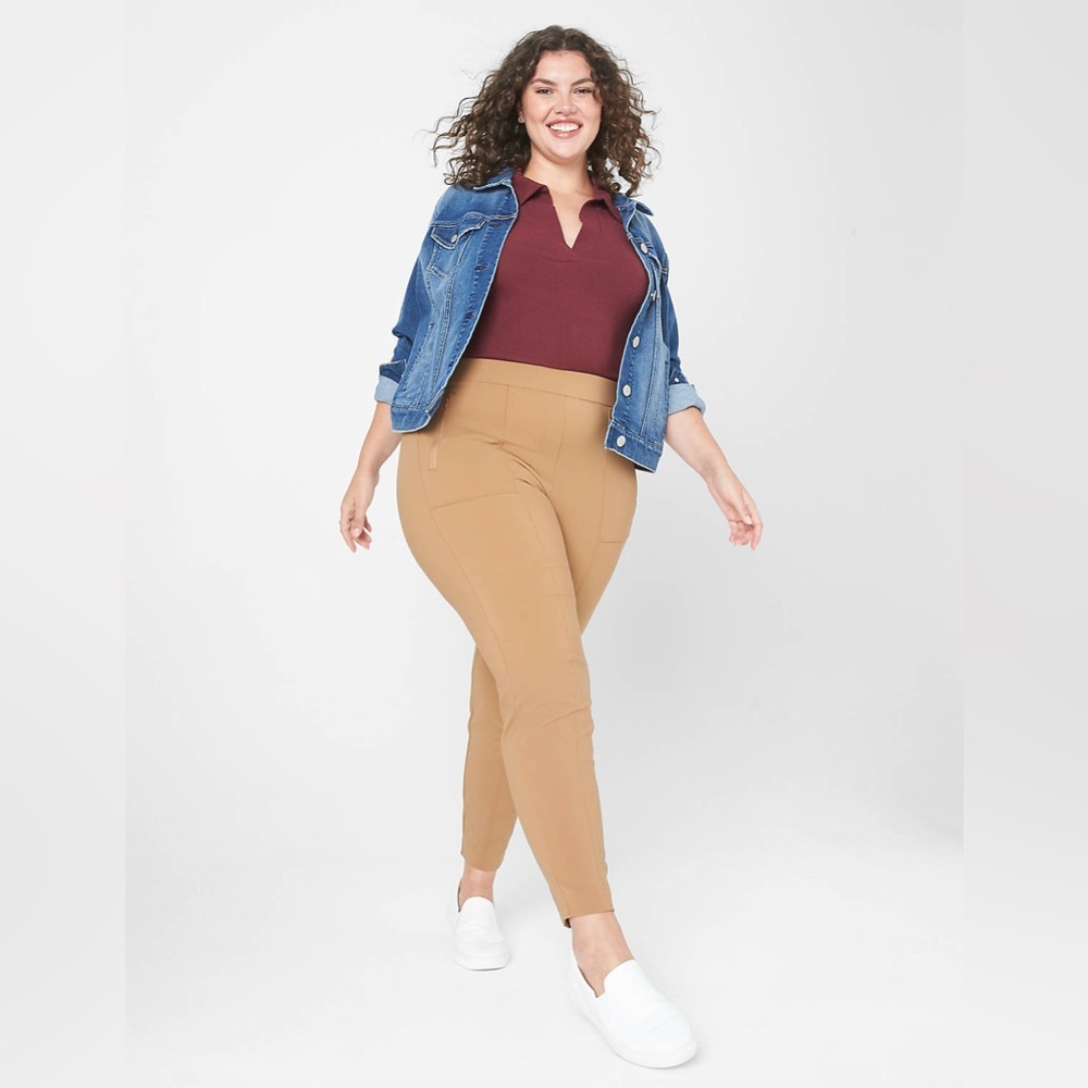 Lane Bryant On The Go Slim Ankle Pants 18 NWT Caramel Latte Pull On Stretch